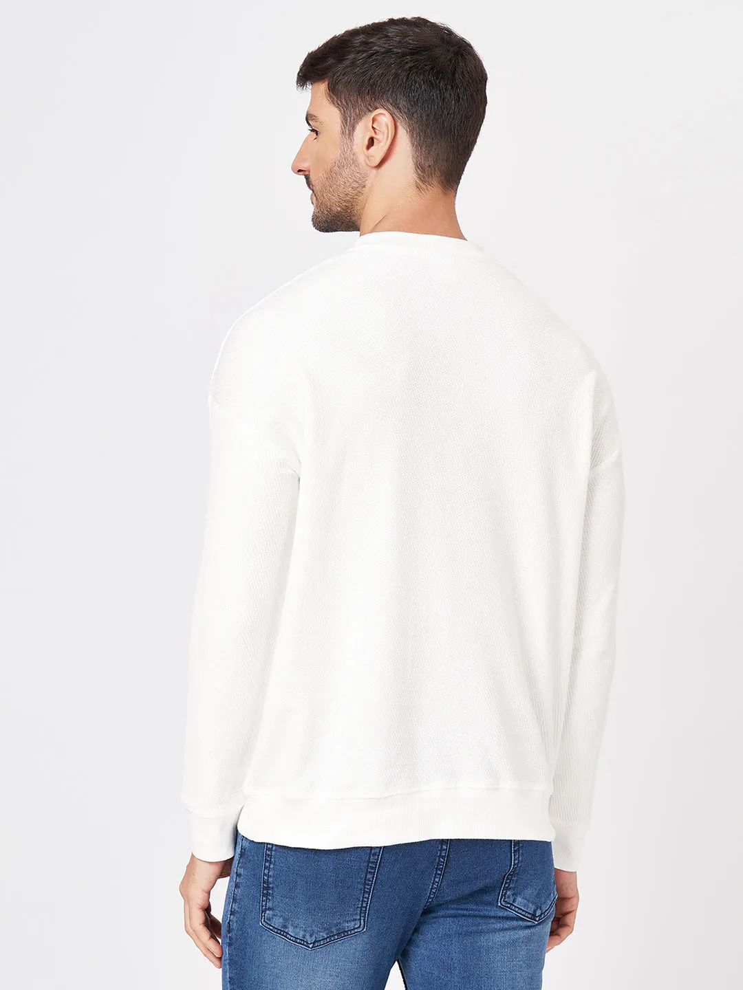 100% Cotton Waffle Knit Full Sleeve Round Neck Sweatshirt