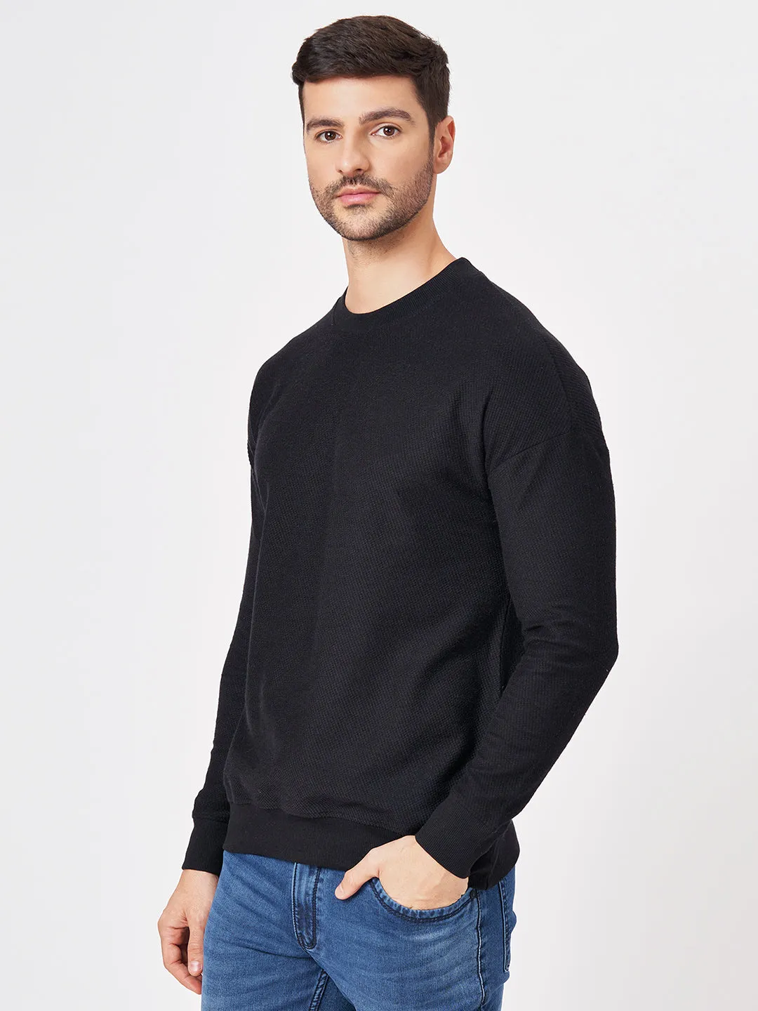 100% Cotton Waffle Knit Full Sleeve Round Neck Sweatshirt