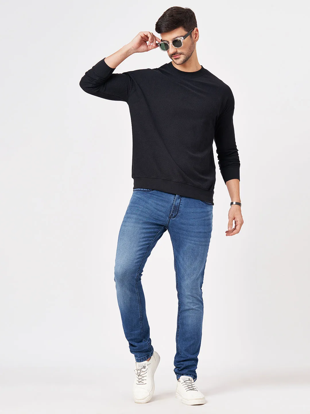 100% Cotton Waffle Knit Full Sleeve Round Neck Sweatshirt