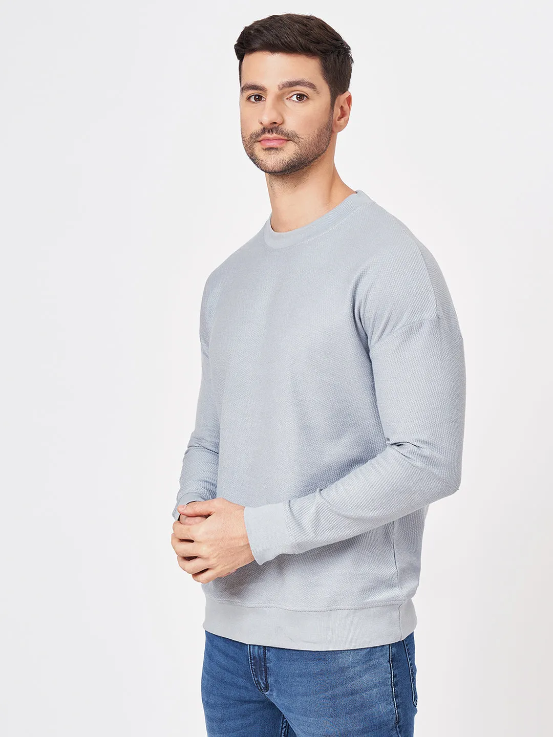 100% Cotton Waffle Knit Full Sleeve Round Neck Sweatshirt