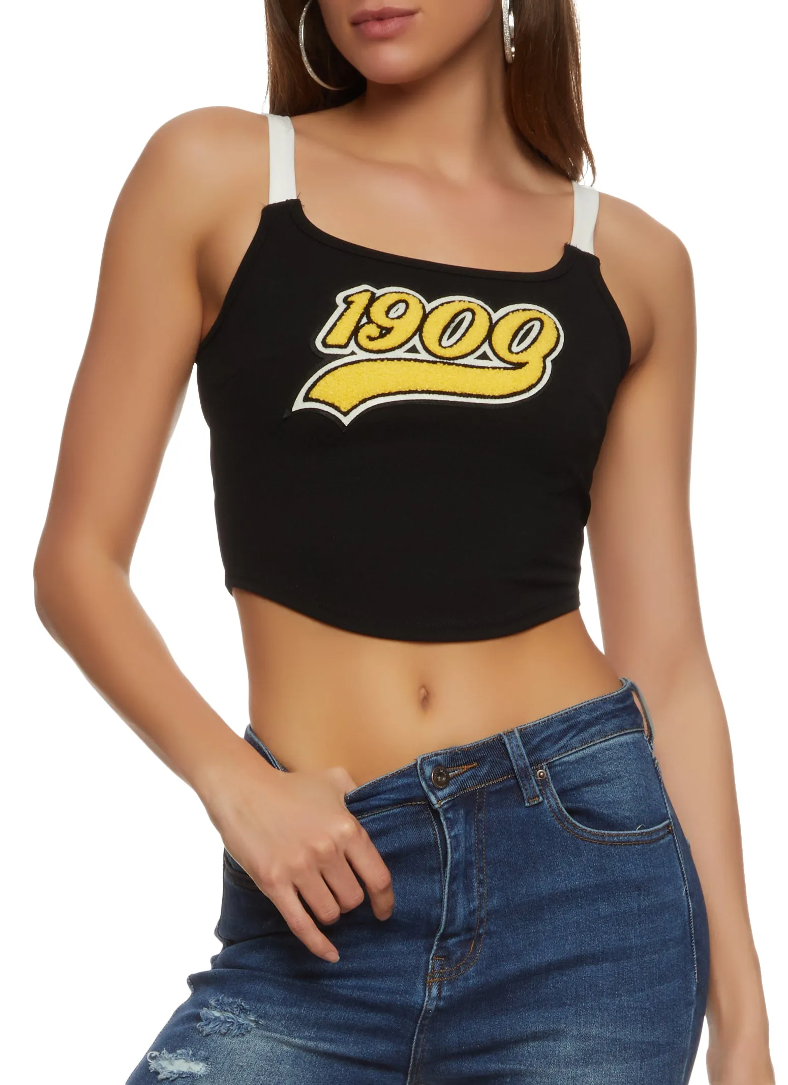 1900 Chenille Graphic Patch Crop Top