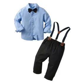 2 Pieces Set Baby Kid Boys Solid Color Bow Shirts And Jumpsuits Wholesale 230828318