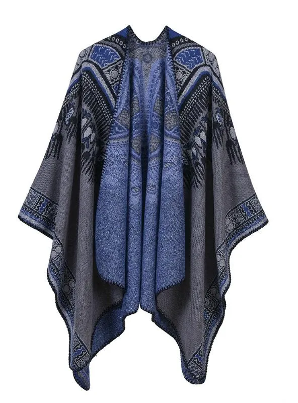 ABSTRACT PATTERN THICKENED SPLIT DUAL-PURPOSE SHAWL