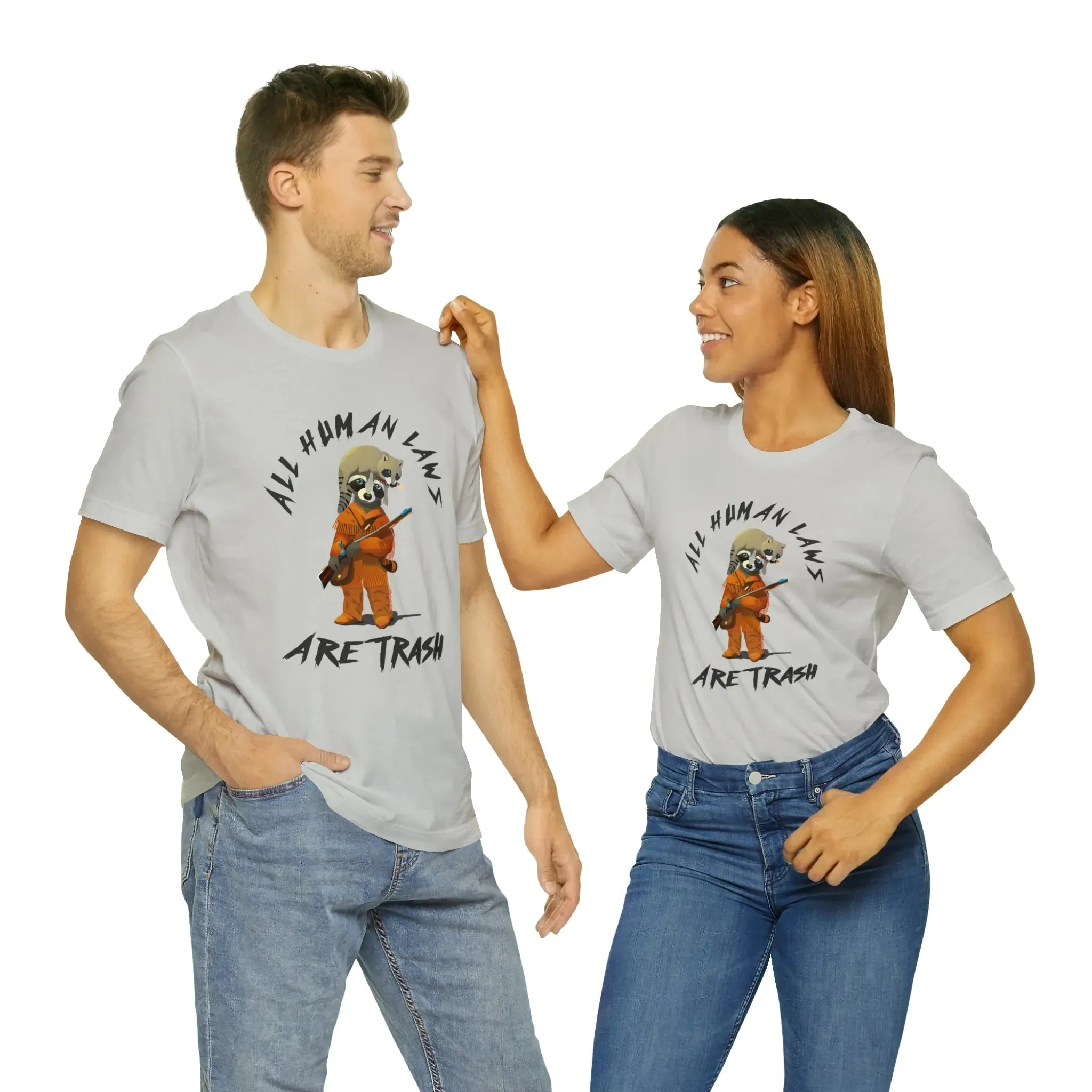 All Human Laws Are Trash Raccoon Unisex Jersey Short Sleeve Tee