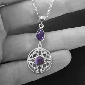 Amethyst Teardrop Round Celtic Necklace