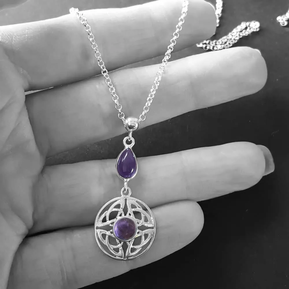 Amethyst Teardrop Round Celtic Necklace