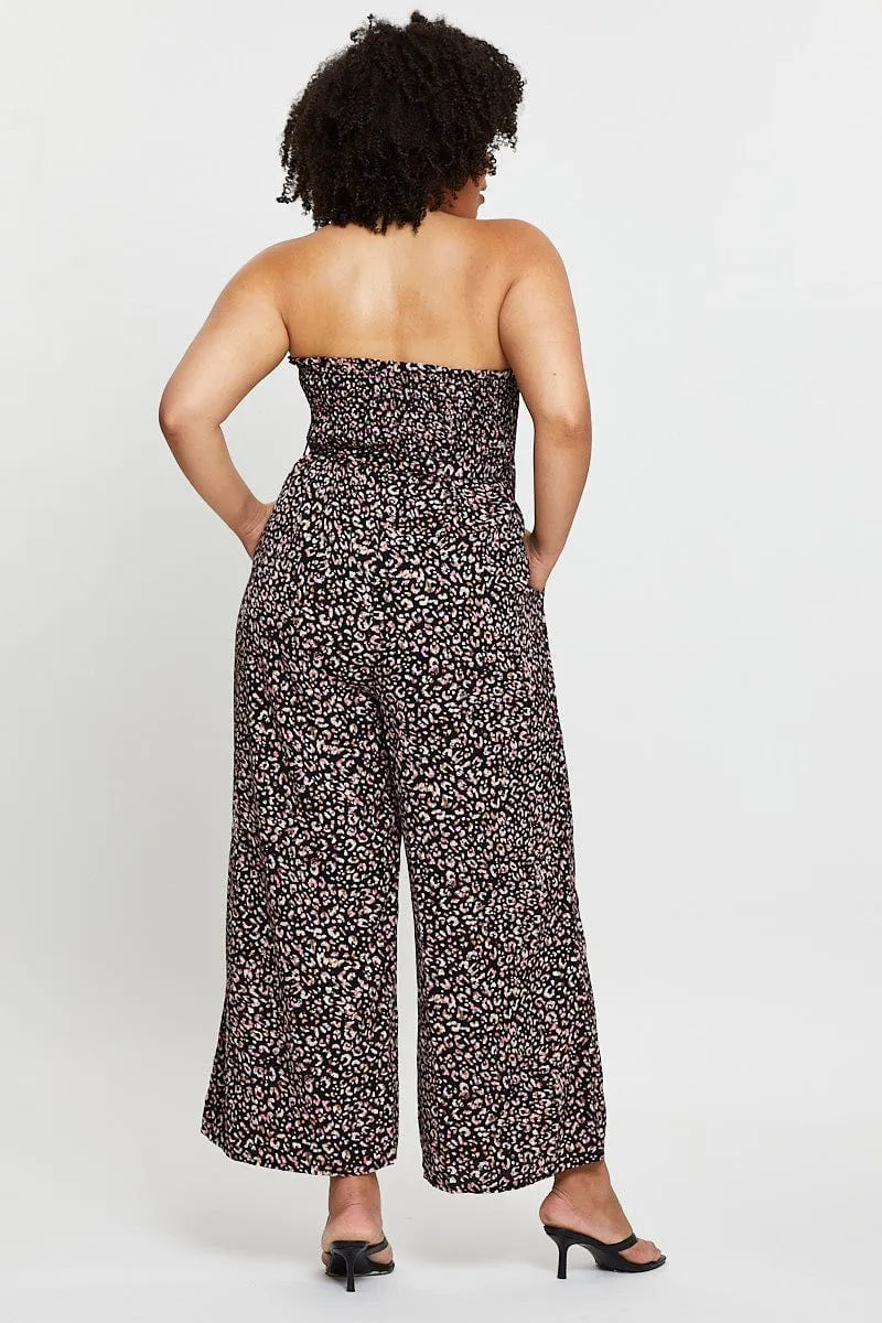 Animal Print Jumpsuit Strapless Waist Tie