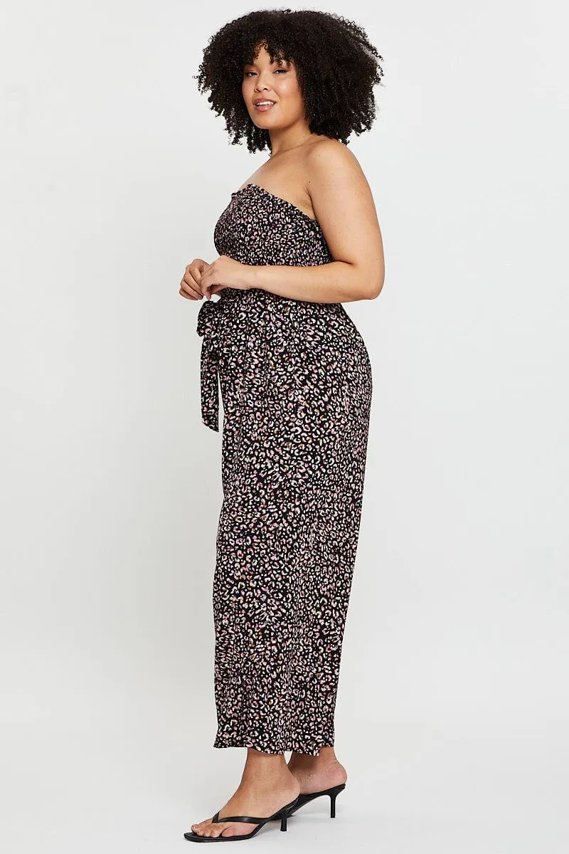 Animal Print Jumpsuit Strapless Waist Tie