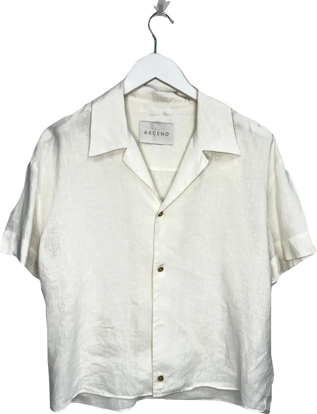 Asceno Cream 2-piece Prague Linen Short-sleeved Shirt And Shorts Set UK M