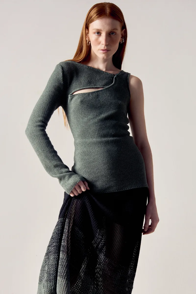 ASYMMETRIC GREEN LONG SLEEVE TOP