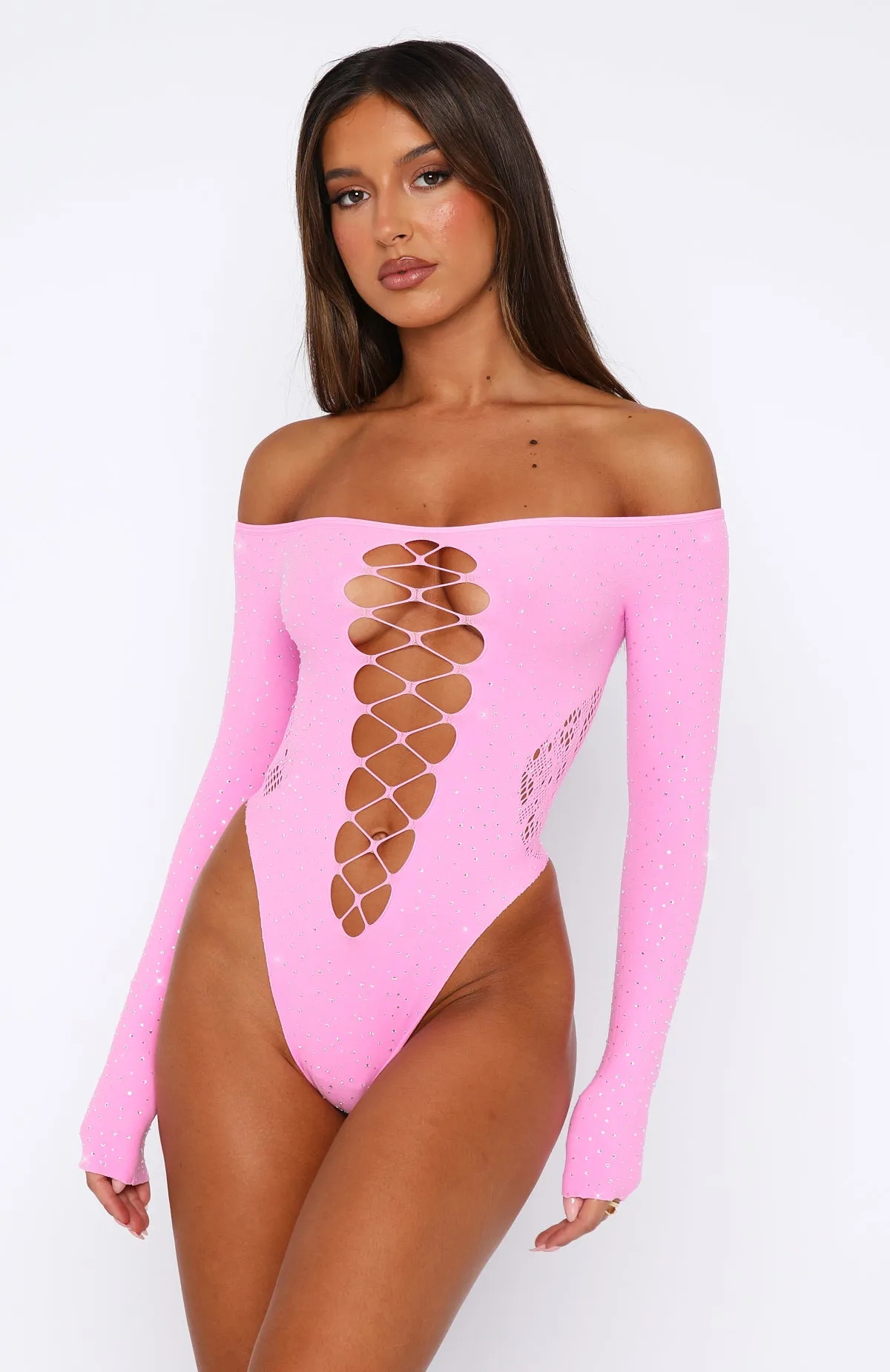 Atmosphere Embellished Long Sleeve Bodysuit Candy Pink