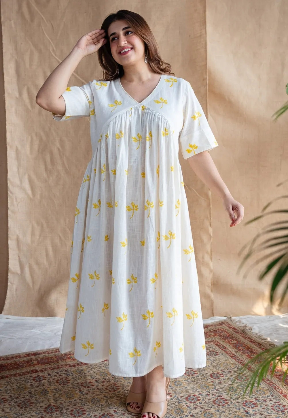 Azlin Dabu Slub Cotton Hand Embroidered Dress