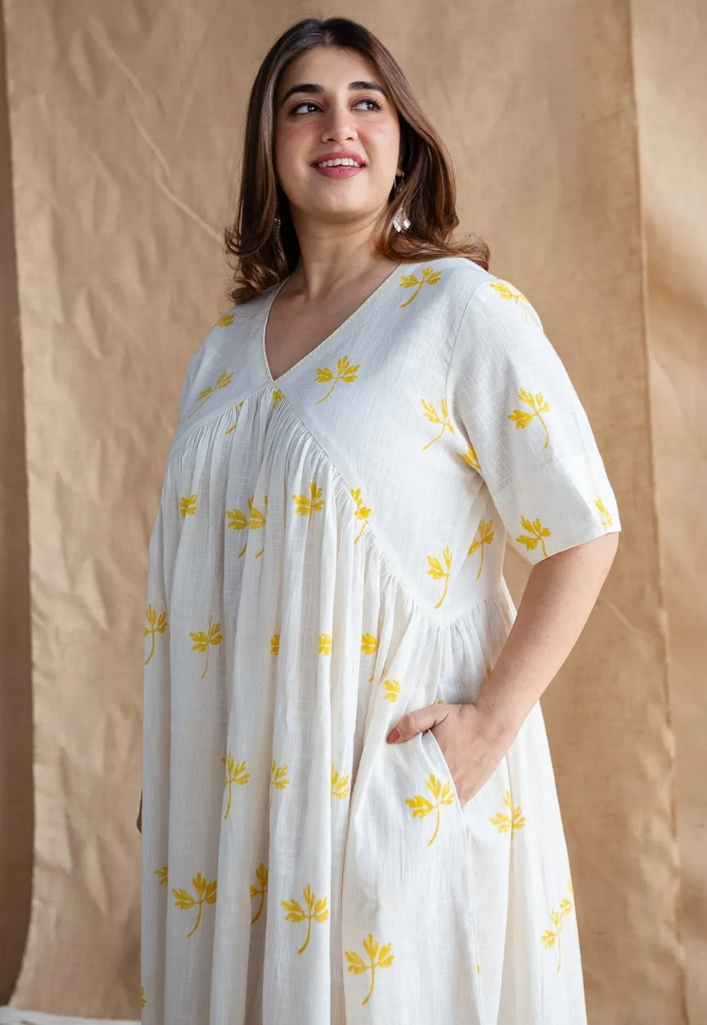 Azlin Dabu Slub Cotton Hand Embroidered Dress