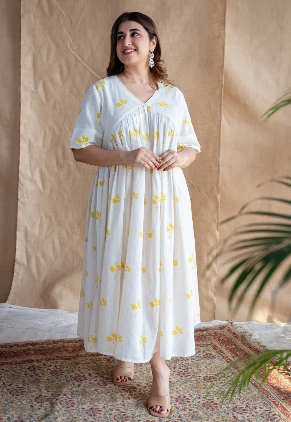 Azlin Dabu Slub Cotton Hand Embroidered Dress