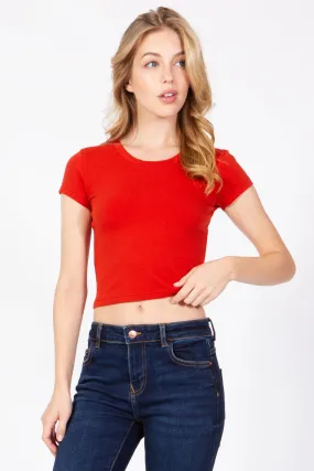 Basic Short Sleeve Round Neck Crop Tee Top 313cr rust