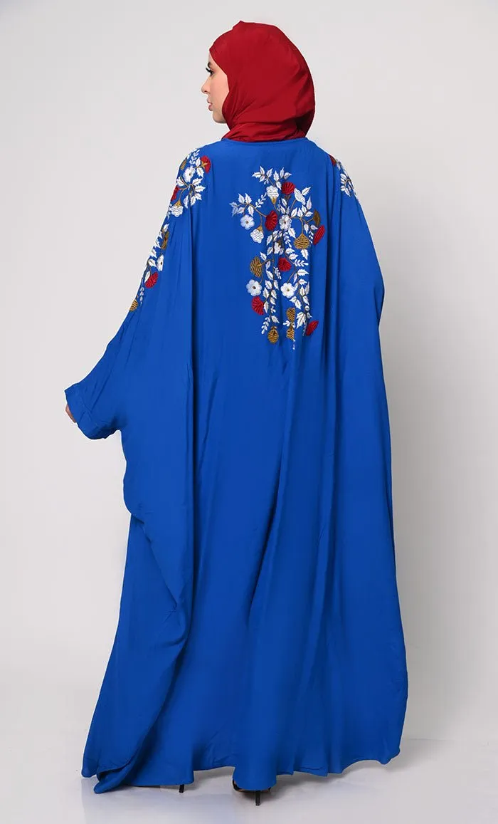 Beautiful Floral Embroiderd  Zara Blue Kaftan with Pockets