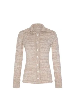 BEIGE MELANGE BUTTON-UP KNIT TOP