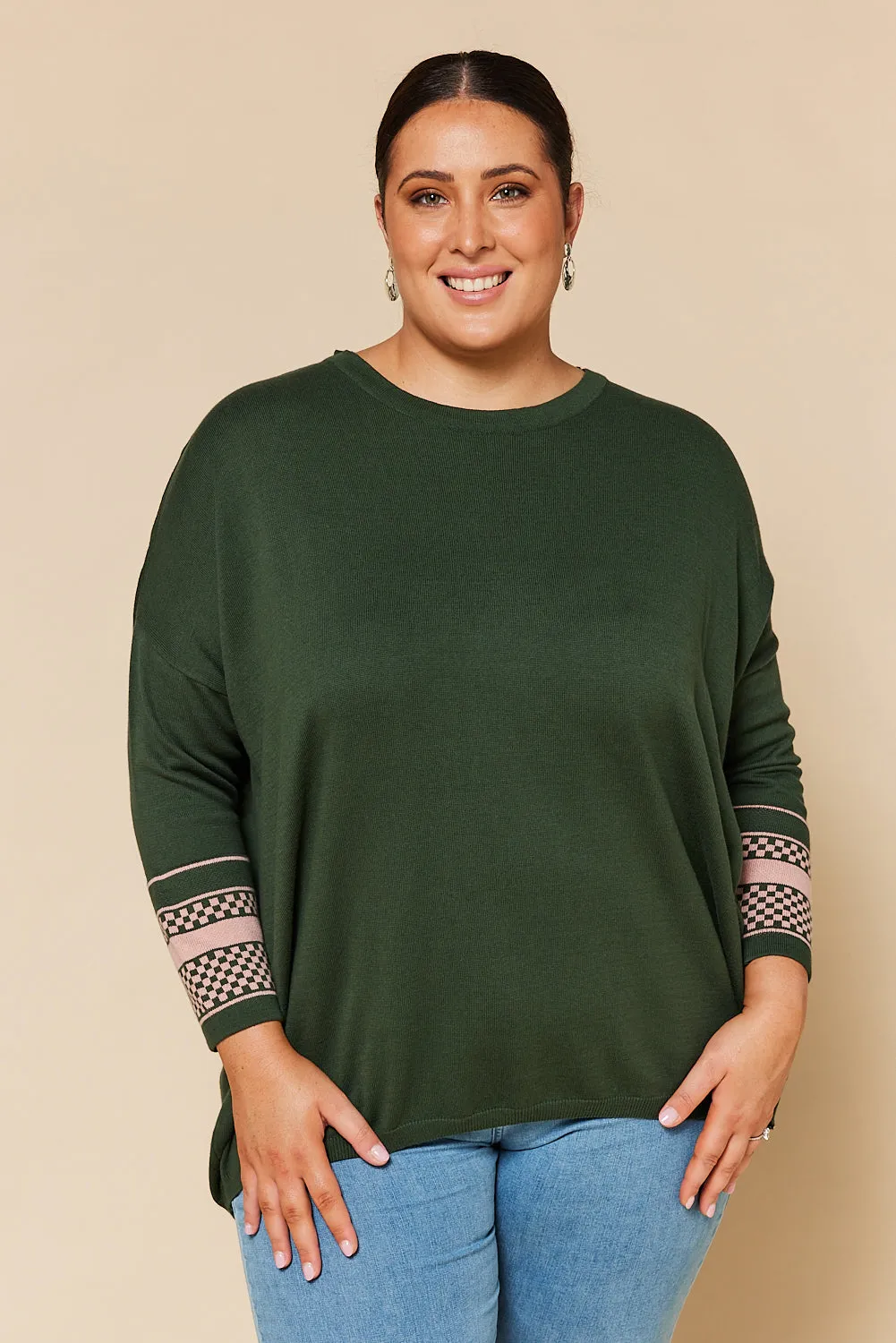 Binky Checkered Jumper in Olive