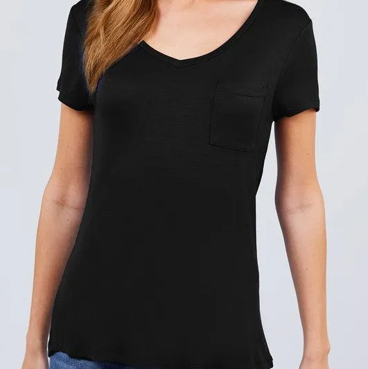 Black Basic V Neck