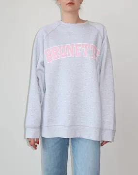 Boyfriend Style Varsity Crew Neck Sweatshirt in Pebble Grey and Baby Pink by Brunette the Label