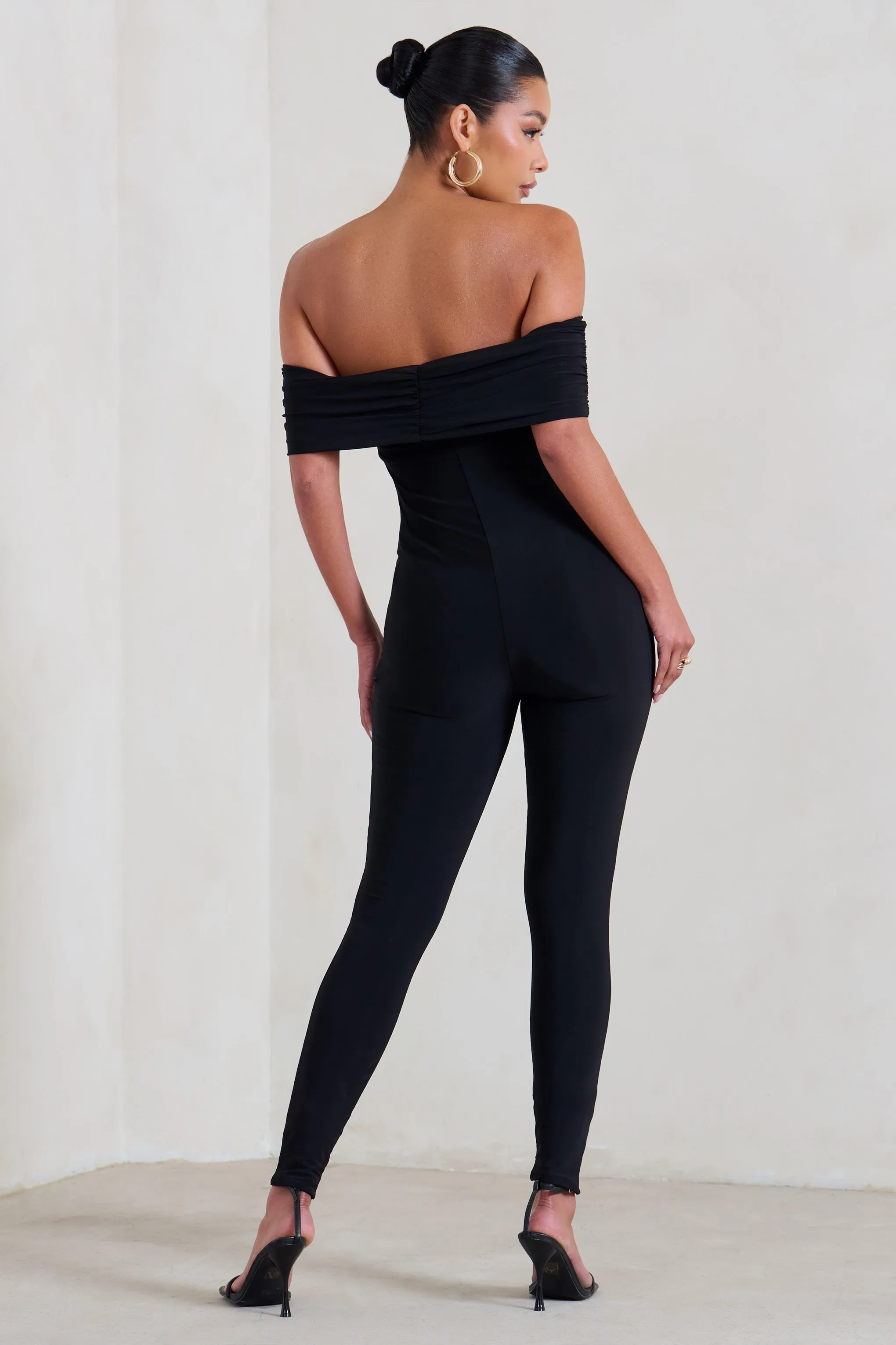 Black Fitted Maternity Jumpsuit with Bardot Neckline