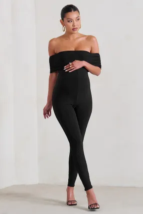 Black Fitted Maternity Jumpsuit with Bardot Neckline