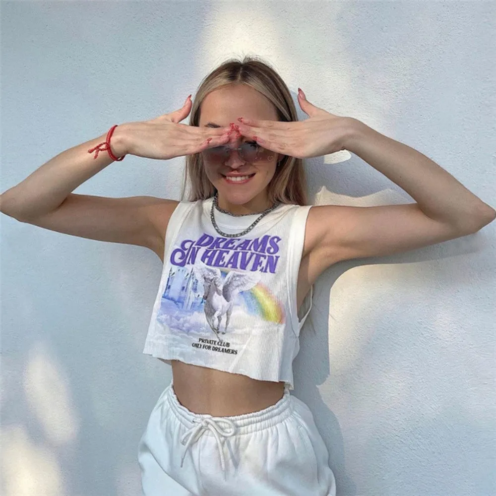 Cartoon Print White Tank Top