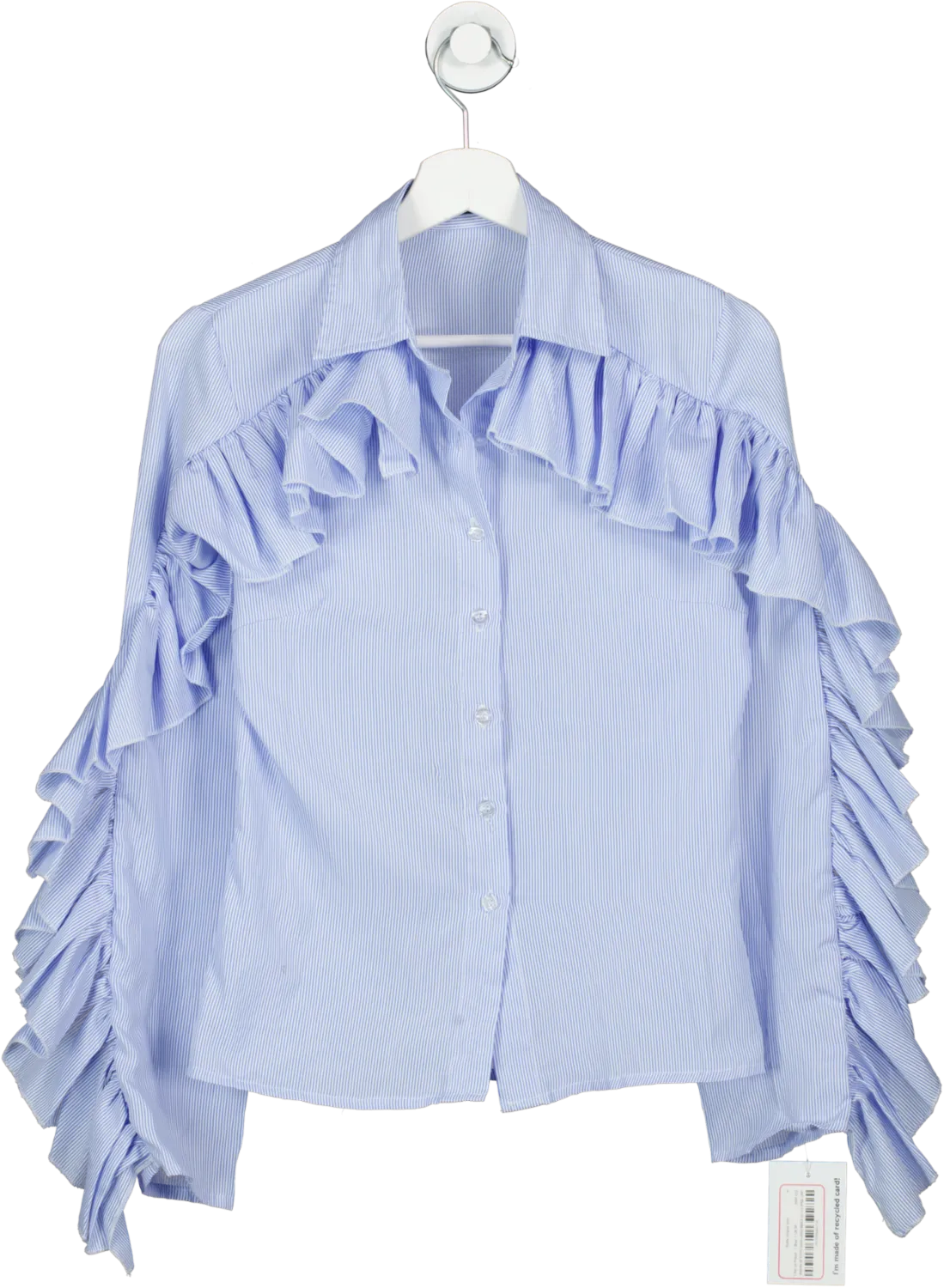 Chic Le Frique Blue Ruffle Striped Shirt UK M