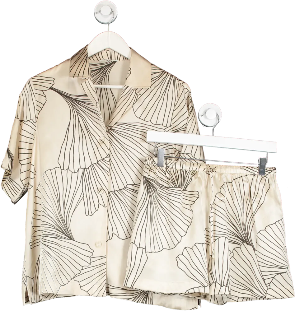 cos Cream Floral Print Silk Shorts And Shirt UK S