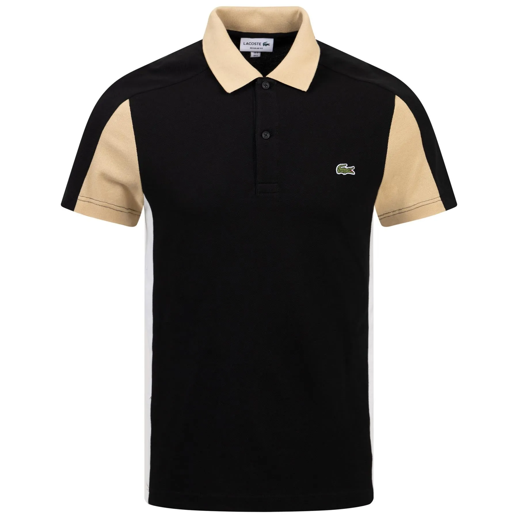 Cotton Pique Regular Fit Colourblock Polo Black/Beige - SS24