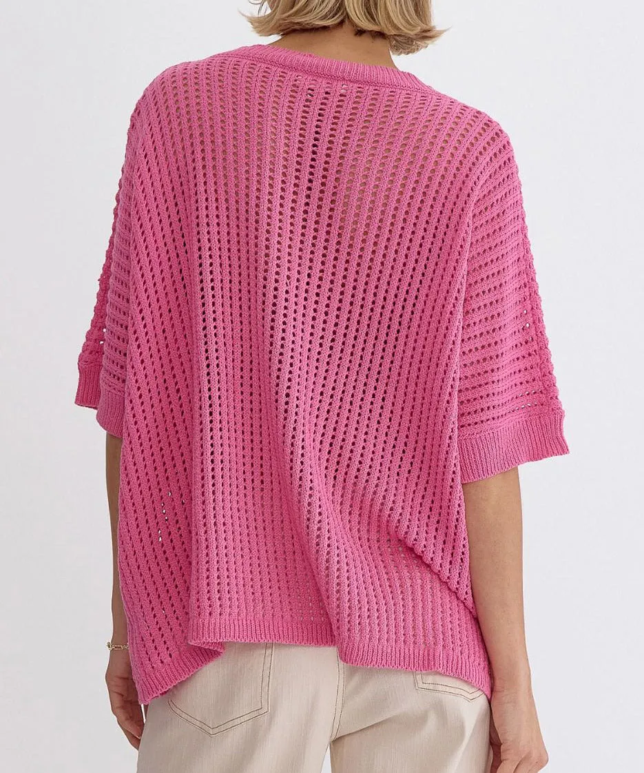 Crochet Oversized Top - Pink