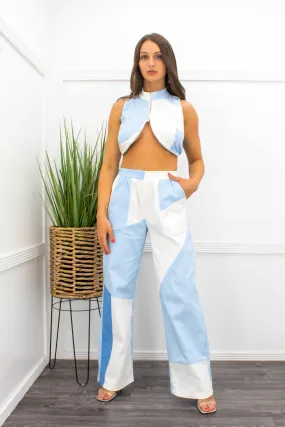 Crop Top With Matching Pant Set Blue