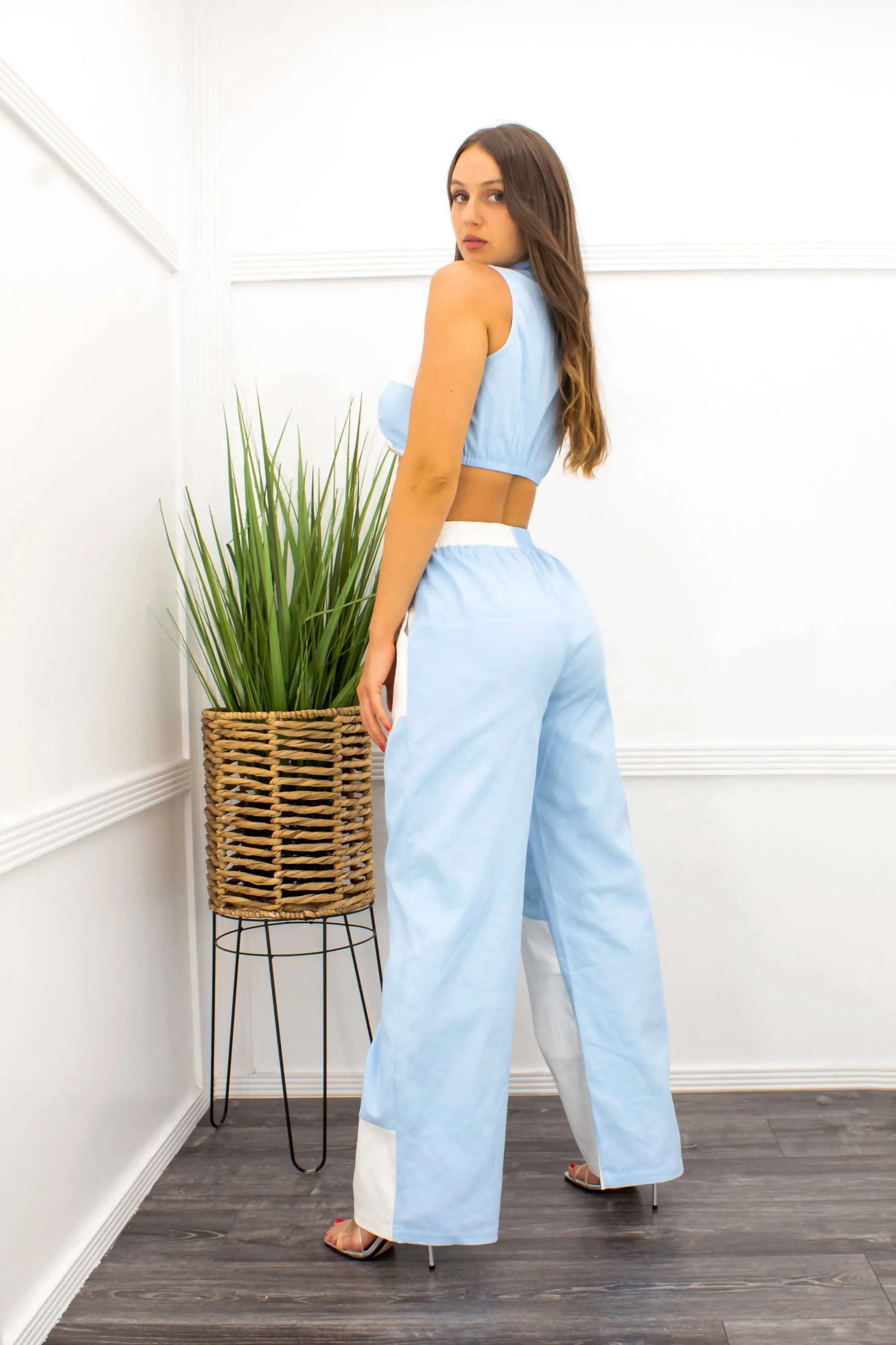 Crop Top With Matching Pant Set Blue