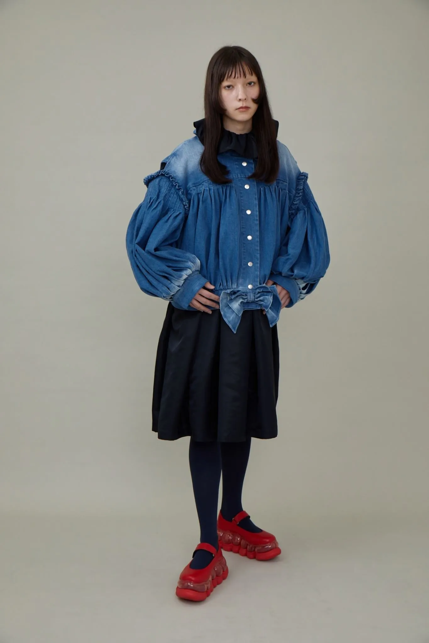 Denim Ruffled Blouson / Blue