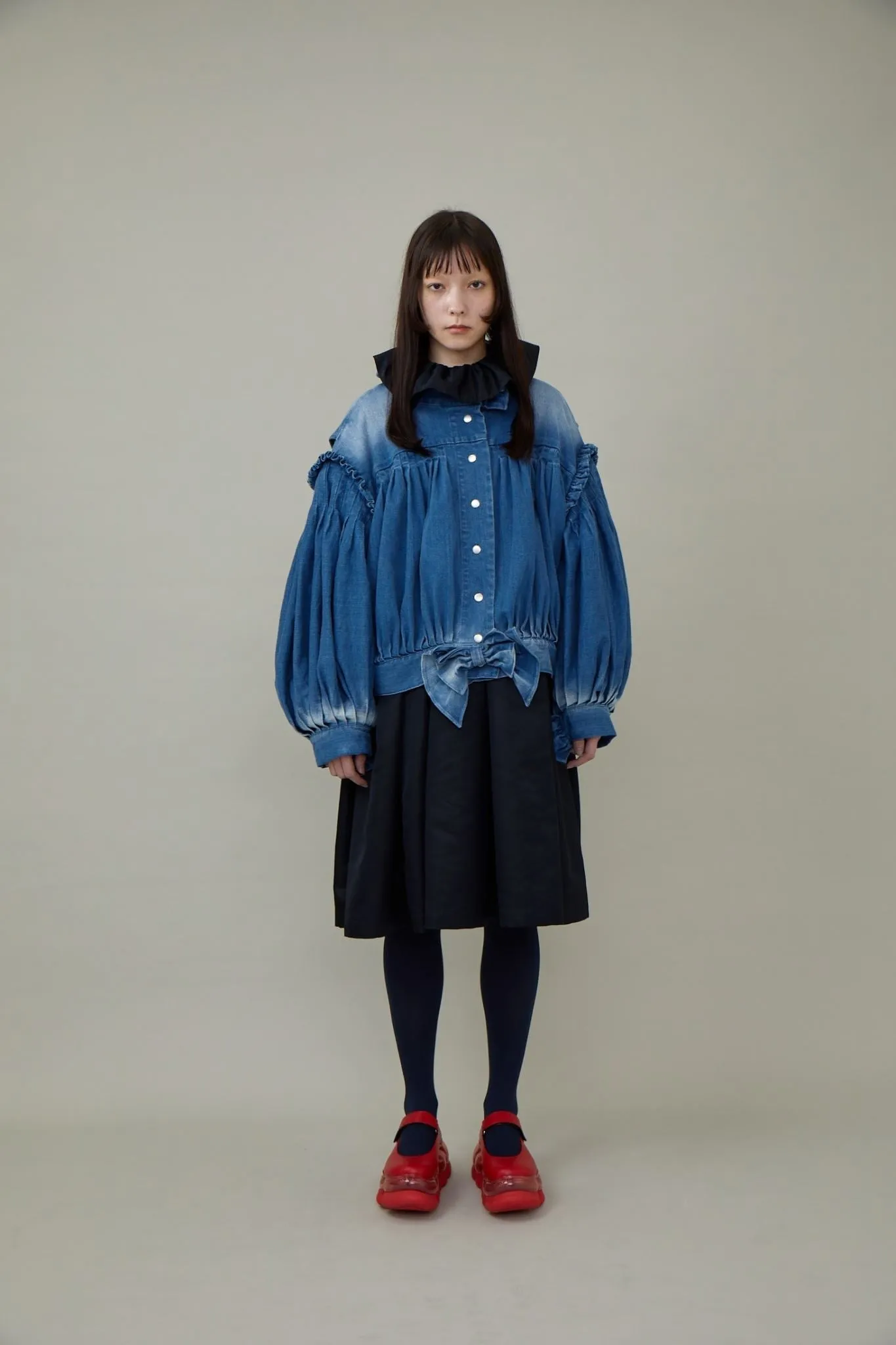 Denim Ruffled Blouson / Blue