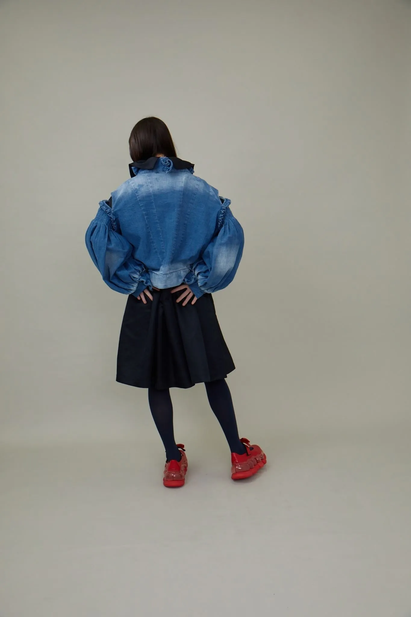 Denim Ruffled Blouson / Blue