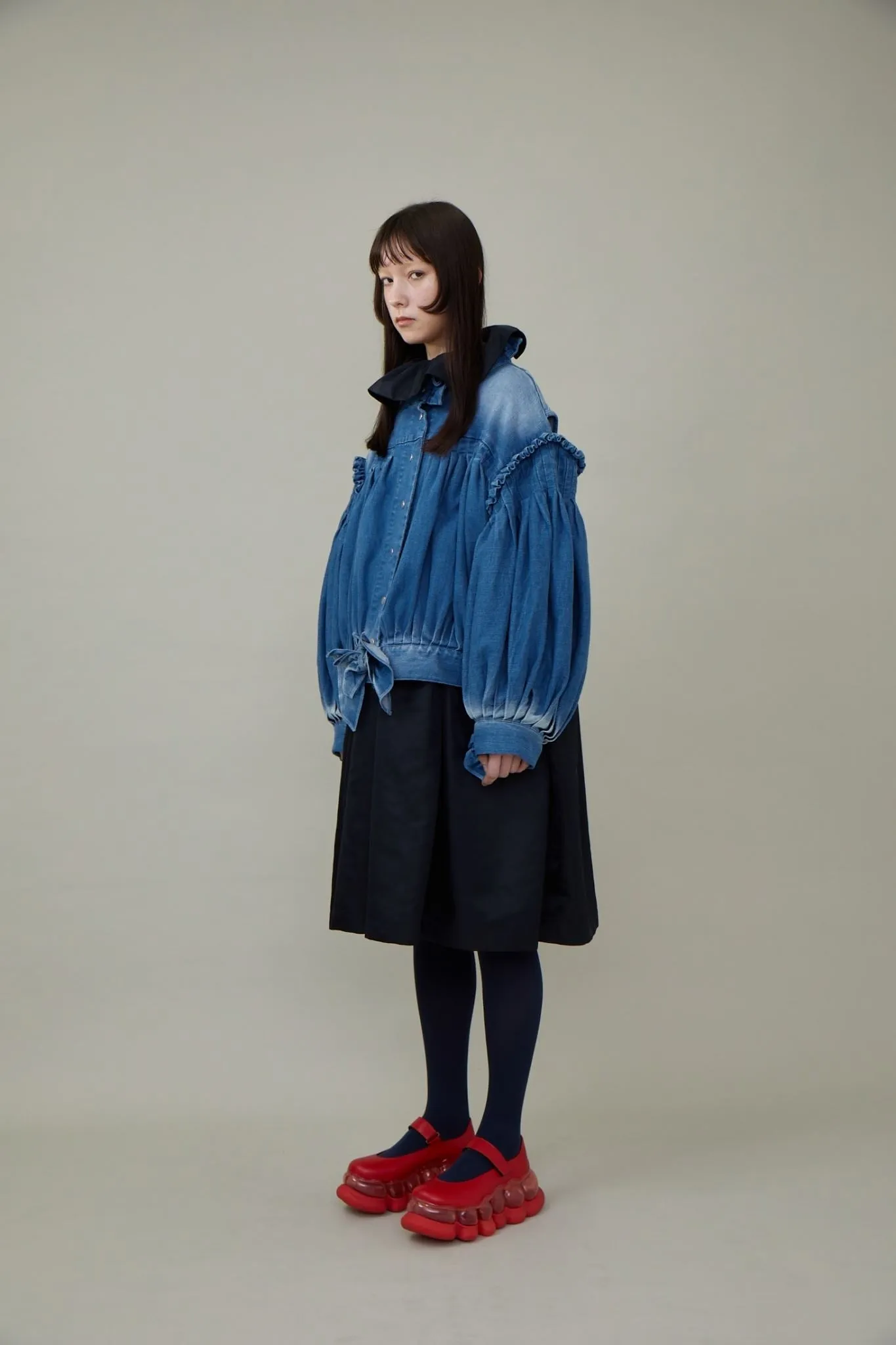 Denim Ruffled Blouson / Blue