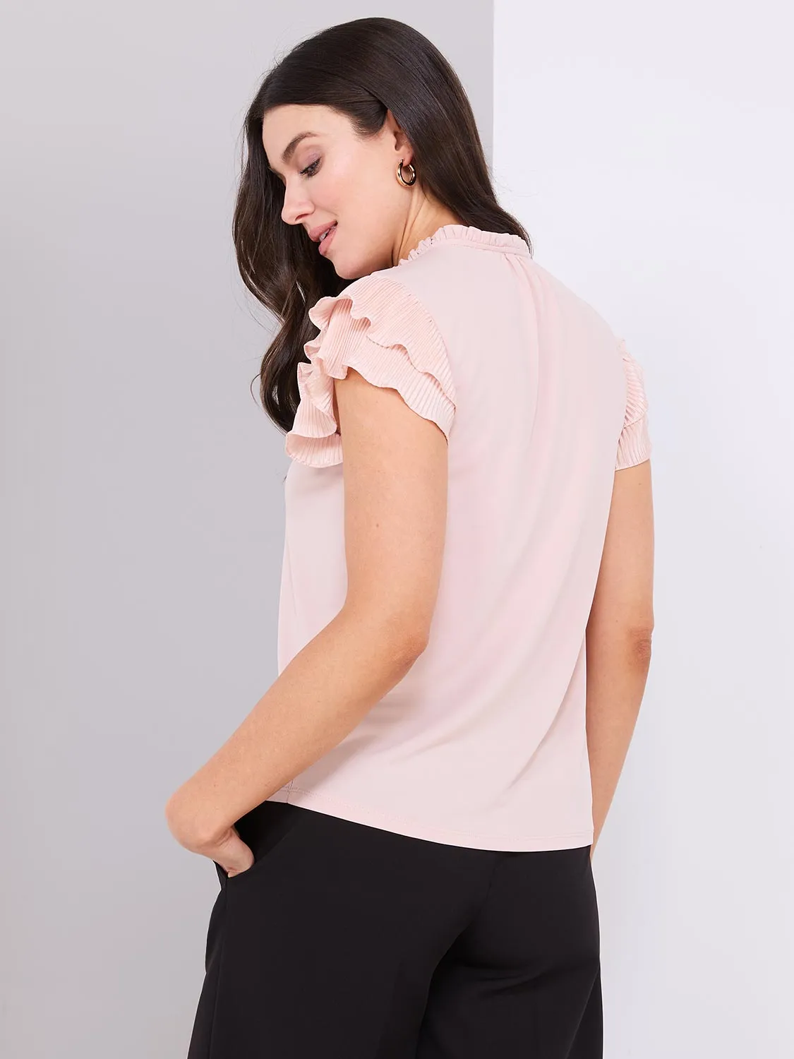 Double Ruffle Sleeve Top With Front Keyhole