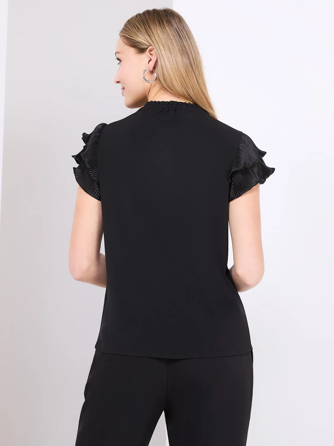 Double Ruffle Sleeve Top With Front Keyhole