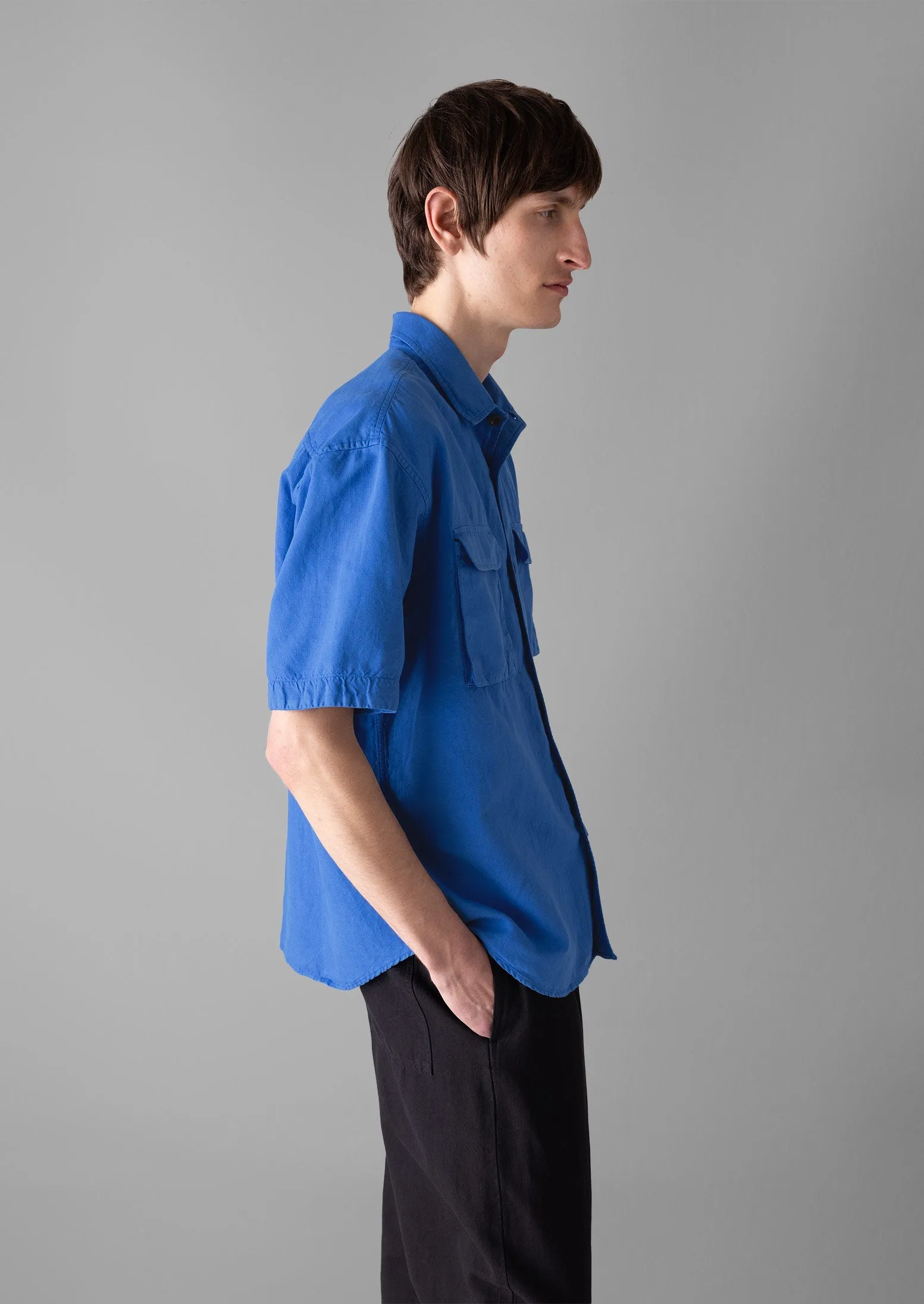 Dropped Shoulder Cotton Linen Shirt | Enamel Blue