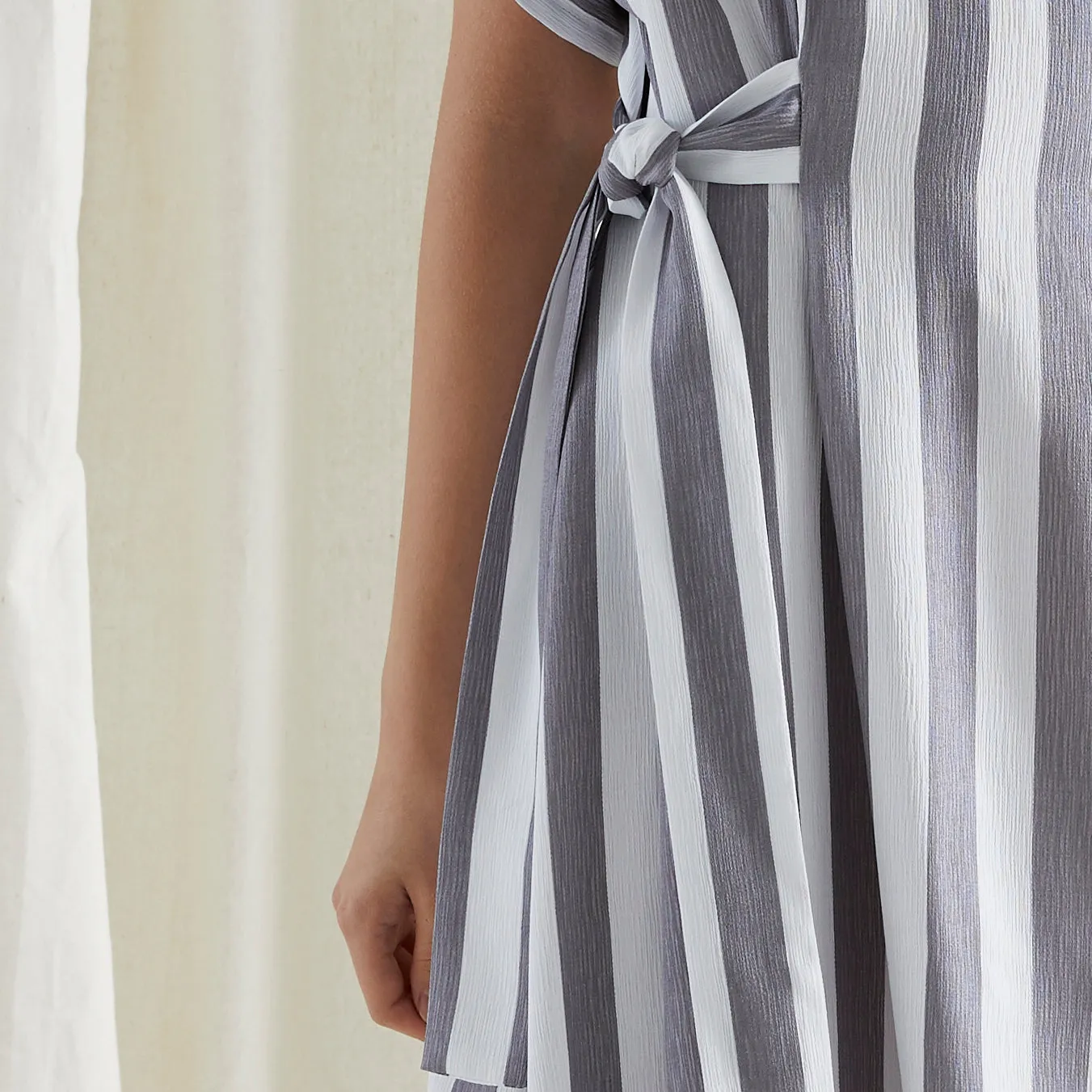 EVE DRESS ~ CONVERTIBLE ~ NEUTRAL [ Grey & White Striped, Waist Ties ]