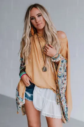 Fallon Embroidered Sleeve Poncho - Mustard