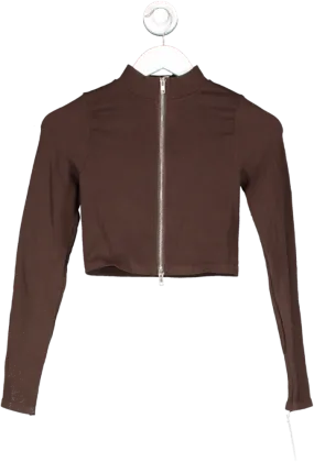 Fashion Nova Brown Crop Zip Up Cardigan UK S/M