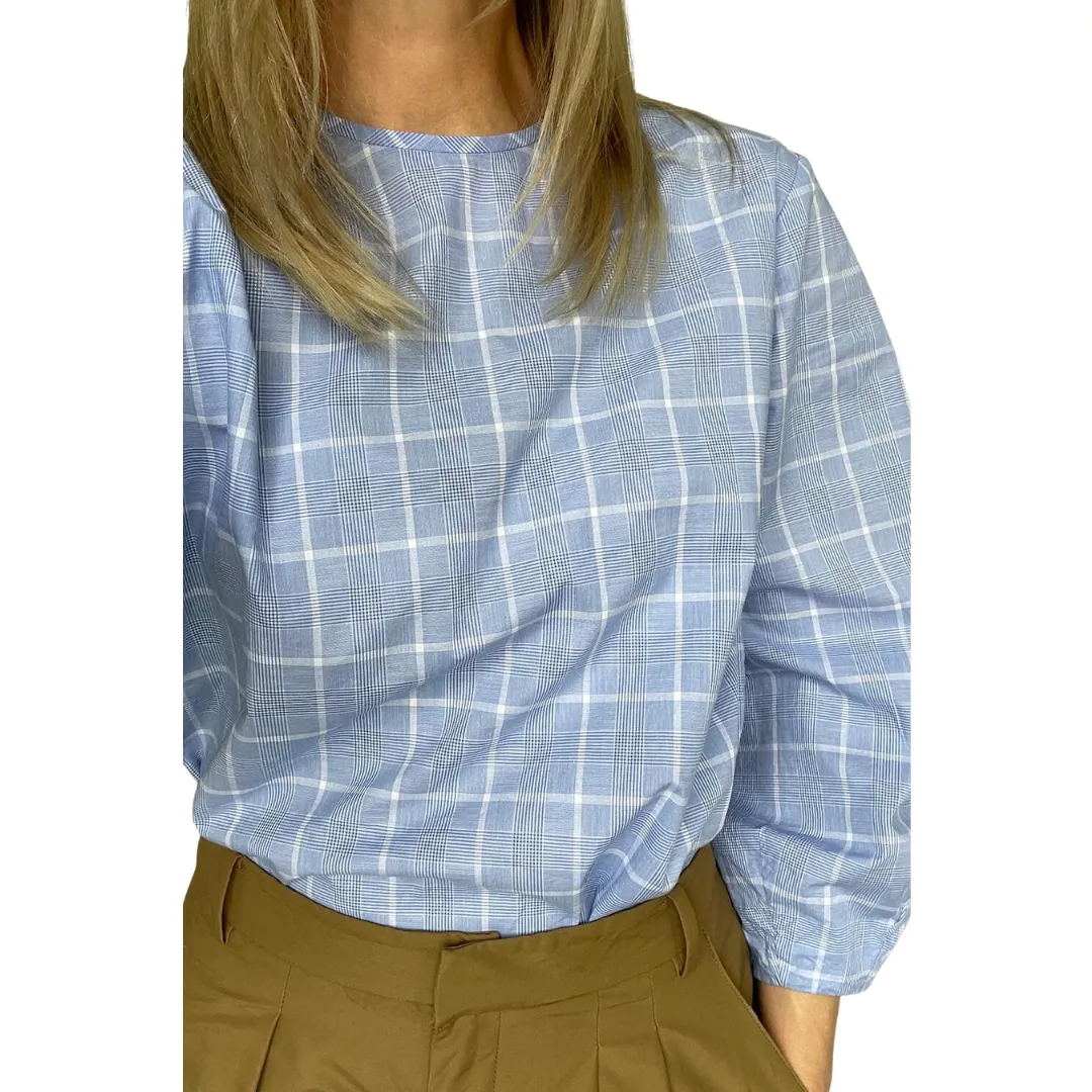 FieldTrip Brand - Balloon Sleeve Top - Blue Plaid