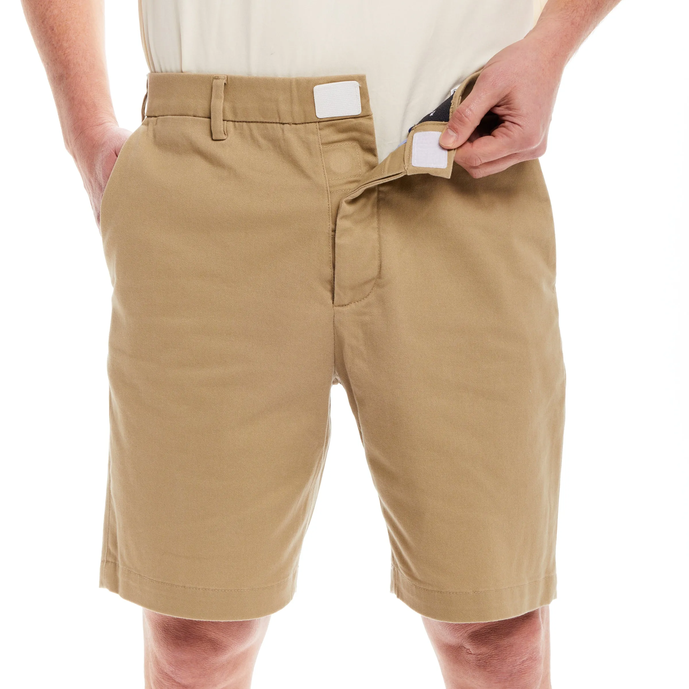 Flat Front 'Fordham' Easy-Care Chino Twill Short with Magnetic Closures - Khaki