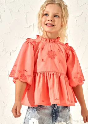 Flo Orange Broderie Swing Top