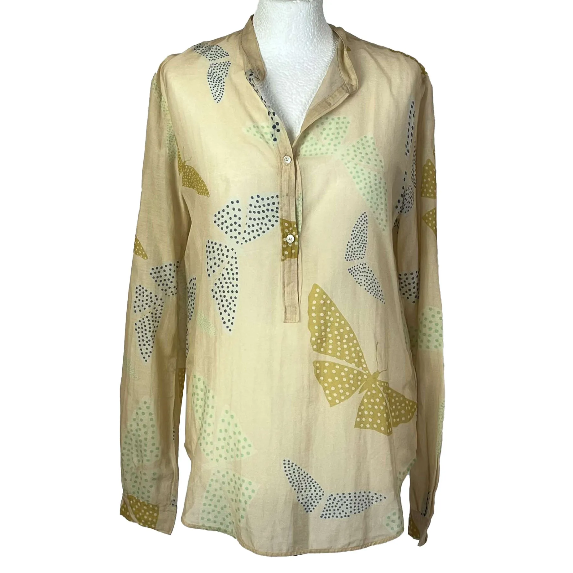 Forte Forte Pale Peach Butterfly Print Cotton & Silk Shirt S/M