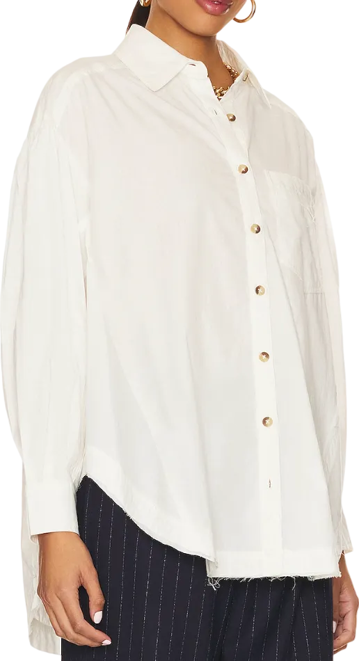 Free People Cream Ivory Cotton Happy Hour Cotton Poplin oversize Shirt UK XL