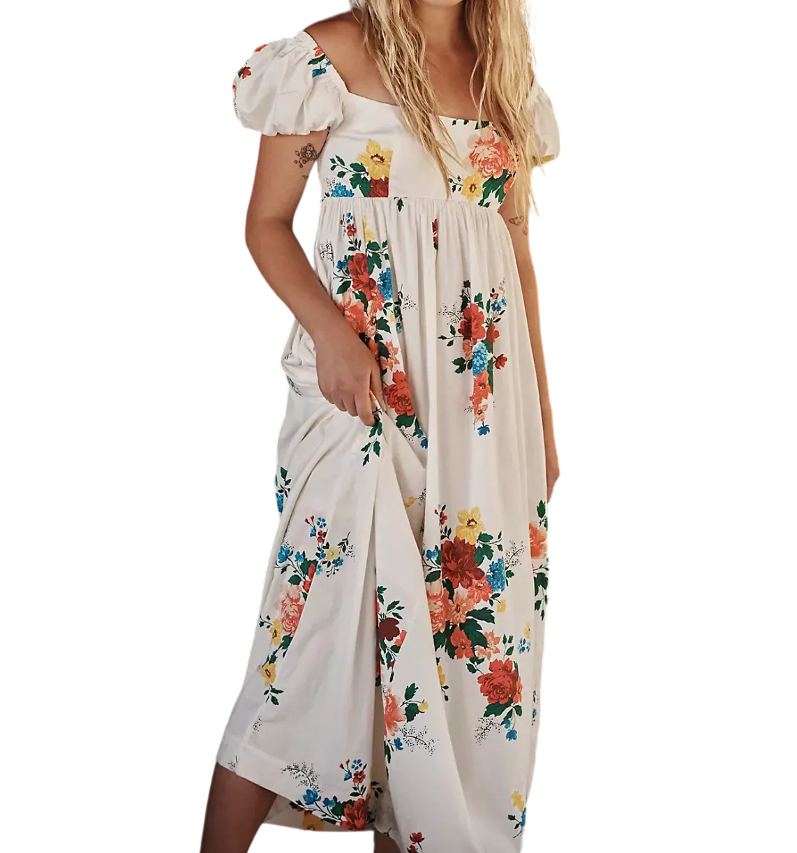 Free People Cream Linda Lou Floral Poplin Maxi Dress UK XS