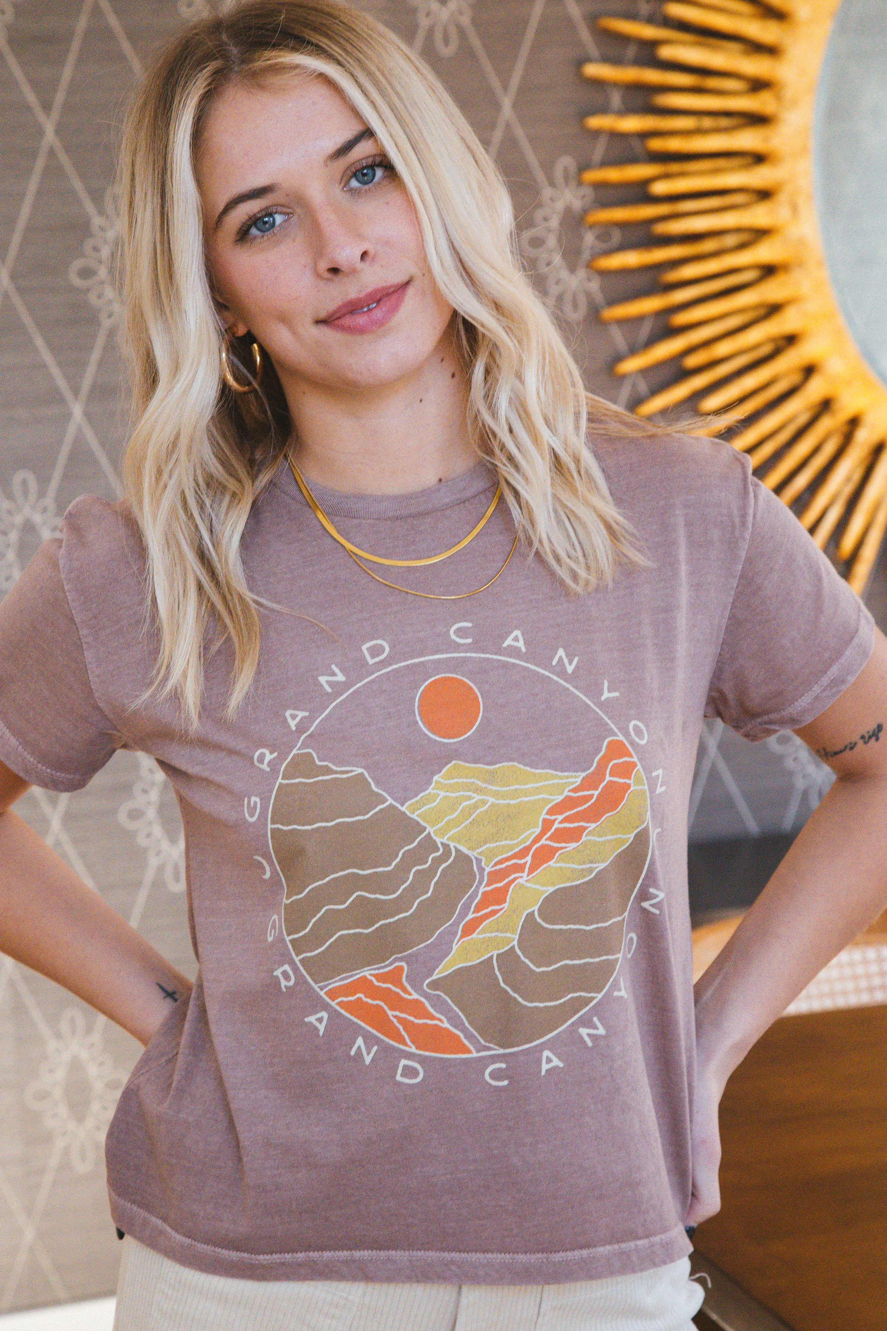 Grand Canyon Sun Cropped Tee, Mauve | Girl Dangerous